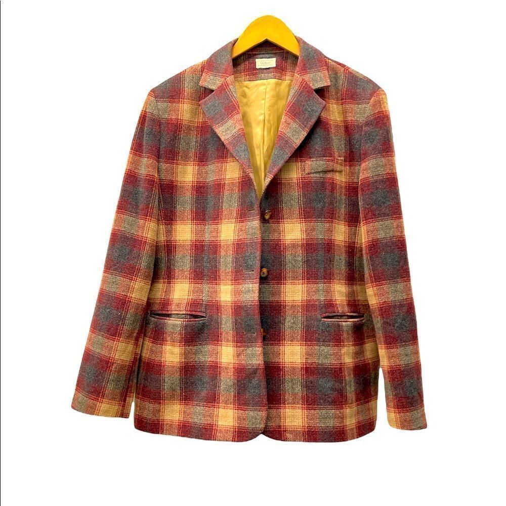 Vintage L.L. Bean‎ Plaid Wool Cashmere Blazer Academia